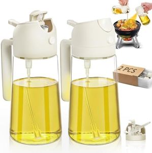 Oil Sprayer for Cooking 2pcs,2 in 1 Oil Dispenser and Oil Sprayer Kitchen Gadgets-16oz Glass Oil Spray Bottle,Mist Olive Oil Dispenser for Kitchen,Air Fryer,Salad, Grill (White Kitchen Accessories)