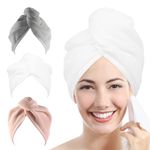 YoulerTex Microfiber Hair Towel Wrap for Women, 2 Pack 10 inch X 26inch Purple, Ultra Absorbent Twist Hair Turban Drying Cap Hair Wrap, for Drying Curly, Long & T (Gray+White+Peachy Beige)