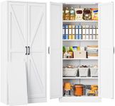 SISESOL Metal Storage Cabinet with 2 Doors and 5 Shelves,Tall Storage Cabinet,Large Pantry Cupboard for Home,Office,Bathroom,Dining/Living Room (White, 75" H)
