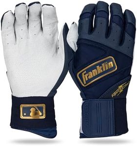 Franklin Sports MLB Batting Gloves - Infinite Powerstrap Baseball + Softball Batting Gloves -Durable Full Wrap Cage Practice Gloves - Reinforced Wrist + Heavy Duty Leather - Adult Large - Navy + Gold