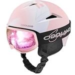 Odoland Ski Helmet,Snowboard Helmet with Ski Goggles for Skiing,Shockproof Windproof Safety Snow Sports Helmet and Protective Goggles for Men Women and Youth,Vibrant Pink,S
