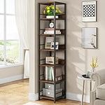 Tribesigns 6-Tier Corner Shelf, 75 Inch Tall Narrow Bookshelf Storage Rack, Etagere Shelves Display Stand for Small Spaces, Rustic Open Bookcase Corner Square Shelf Tower for Living Room Bathroom