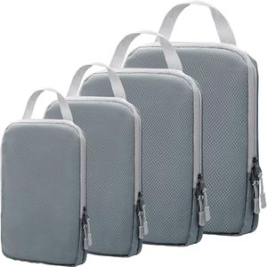 4pcs Packing Cubes, Areaphmet Compression Packing Cubes for Travel compression bags for Packing Organisers Expandable Storage Travel Accessories Luggage-Grey