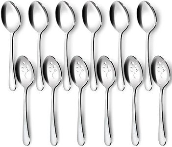 BEWOS 12-Piece Serving Spoon Set, 6 Serving Spoons and 6 Slotted Spoons, 9.1-Inch Serving Utensils Set for Parties, Serving Spoons Stainless Steel, Dishwasher Safe, Large Serving Spoons for Buffet