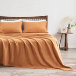 Simple&Opulence Belgian Linen Sheet Set Solid Color - 4 Pieces (1 Flat Sheet & 1 Fitted Sheet & 2 Pillowcases) Natural Flax Cotton Blend Soft Bedding Breathable Farmhouse (Rust, Queen)