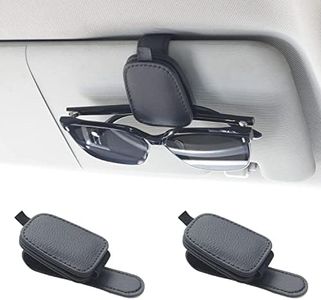 Lordap 2 Packs Sunglasses Holders for Car Sun Visor, Magnetic Leather Glasses Eyeglass Hanger Clip for Car, Ticket Card Clip Eyeglasses Mount, Car Visor Accessories (Black 2 Pack)