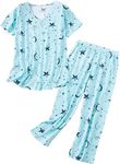 Vamodry Womens Pajamas Set Cotton Short Sleeve Top with Capri Pants Pjs Loungewear S-3XL