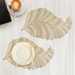 Kuber Industries Side Table Mats | Table Mat For Bedroom | Bed-Side Table Mat | Center Table Mat | Table Dining Mat | Table Runner Mat | Leaf Shape | 2 Piece Set | Golden