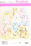 Simplicity 8044 Two-Pattern Piece Stuffed Animals Sewing Pattern, One Size Only