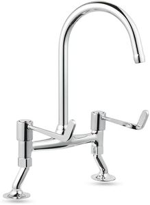 Deva DLV305B Bridge Kitchen Tap in Chrome with 6" Long Large Lever Action Handles Silver Mixer Sink Basin Swivel Spout Taps-12 Year Warranty