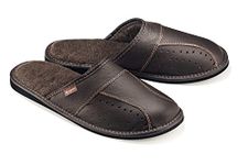 ESTRO Mens Leather Slippers Mens - Men's Leather Slippers Leather Mens Mules House Shoes Men Men Slippers MZ01 (9 UK, MZ01 Brown)