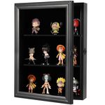 VERANI-Action Figure Display Case - Wall Mount Wood Cabinet for Minifigures Action Figures - Lockable Black Lock with Real Glass Door, for Mini Toys,Collections and Stone Rock Black