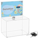 Belle Vous Clear Acrylic Donation Box with Lock, Keys & Sign Holder - 16 x 10 x 21.5cm/6 x 4 x 8.5 Inches - Acrylic Box for Collections, Suggestion Box, Business Cards, Voting Ballots or Tickets