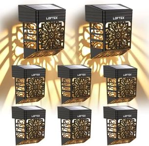 LOFTEK Solar Deck Lights, 8 Pack Solar Fence Lights, Outdoor Decorative Lights, Dusk to Dawn, Waterproof, Fence Post Solar Wall Light for Railing, Patio, Pool, Backyard, Stair, Step, Warm White