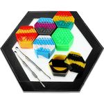 Shappy 9 Pieces Wax Silicone Container Jars Set 26 ml Non Stick Hexagon Honeybee Jar Oil Wax Kitchen Storage Rubber Container with 10 Inch Wax Mat Pad and Wax Carving Tool