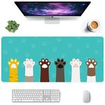 Auhoahsil Large Mouse Pad, Full Desk XXL Extended Gaming Mouse Pad 35" X 15", Waterproof Desk Mat with Stitched Edge, Non-Slip Laptop Computer Keyboard Mousepad for Office & Home, Cute Cat Paws Design