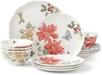 Lenox Butterfly Meadow Holiday 12-Piece Dinnerware Set, 16.60 LB, Red & Green