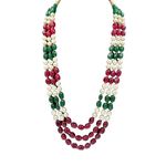 AAMRAPALI SILVER GEMS 3-Line White, Red & Green Necklace - Multicolor Beads for a Vibrant Look