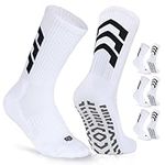 Closemate 3 Pairs Soccer Socks Men Women Anti Slip Grip Sport Socks Cotton Cushion Wicking Anti Blister Athletic Socks for Basketball Football Hockey Hiking (3White, Size M)