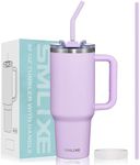 SMLIXE 40 oz Tumbler with Handle and Straw Lid,Insulated Reusable Stainless Steel Water Bottle Travel Mug，Cupholder Friendly Double Wall Vacuum Sealed Cup (Lavender Purple)