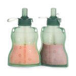 haakaa Silicone Refillable Squeezy Baby Food Yummy Pouch Homemade Organic Food Pouch for Babies/Toddlers/Kids, 2 Pack 4 oz, Pea Green