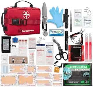 Surviveware Survival First Aid Kit - Emergency Preparedness at Home, Car, Office, Hiking, Camping & Outdoors Activities - 180 pcs Medical Supplies w/Removable MOLLE System & Labeled Compartments