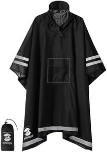 SaphiRose Hooded Rain Poncho Waterproof Raincoat Jacket for Men Women Adults, Black03 (With Reflective Stripes), One Size
