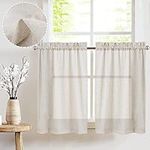 jinchan Tier Curtains Linen Textured Small Cafe Curtain Long Curtains for Kitchen Window Treatment Set 24 Inches 2 Panels Crude