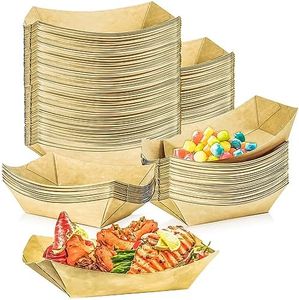 MotBach 100 Pack 1 lb Food Serving Trays, Small Kraft Paper Oil-Proof Food Disposable Recyclable Take Out Food Serving Boats Baskets Trays for Concession Food and Condiments,Snacks Appetizer (Brown)
