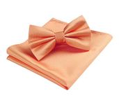 HISDERN Men's Adjustable Solid Orange Pre-tied Bow Tie Business Butterfly Neck Bowtie &Pocket Square Set