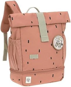 LÄSSIG Zaino per l'asilo Zaino per bambini Rolltop con cinghia pettorale idrorepellente, 11 litri/ Mini Rolltop Backpack Happy Prints caramello