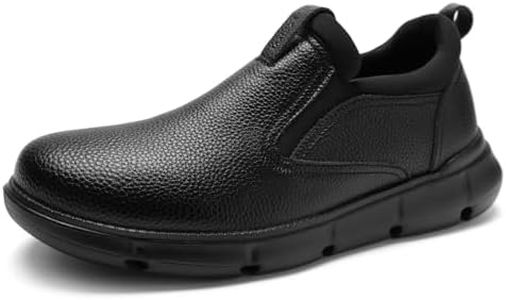 Men's Orthopedic Leather Dress Walking Shoes: Comfortable Diabetic Arch Support Achilles Tendonitis Flat Feet Orthotic Easy On/Off Loafers, Casual High Arch Business Working Oxfords Black Size 10