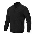 donhobo Men's Spring Autumn Casual Jackets,Lightweight Bomber Jacket Outdoor Sports Windbreakers Thin Baseball Coats with Zipper Pockets Black L