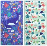 Diveblues Kids Beach Towels 2 Pack 60''x30'', Quick Dry, Sand Free, Compact, Lightweight, Absorbent, Girls & Boys Large Microfiber Towels Gifts for Pool, Swim, Cruise Essentials