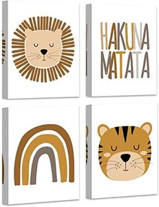 zaixko Boho Baby Room Decor Lion Safari Animals Rainbow Nursery Wall Decor Boho Rainbow Wall Art Canvas Prints Pictures Framed for Boy Nursery Decor, 8 x 10 Inch