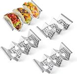 Taco Holder Stand, 4 Pack Stainless Steel Stand Rack with Handles, Taco Tray Holds Up to 3 Tacos, Taco Rack Stands for Dishwasher and Oven, Wave Taco Rack for Restaurant and Home Use, Silver