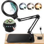 NZQXJXZ 10X 30X Large Magnifying Glass with Light and Stand, LED Lighted Magnifier lamp, 3 Colour Modes Stepless Dimmable, Hands-Free Magnifying Glass Desk Lamp for Reading Craft Hobby Close Work