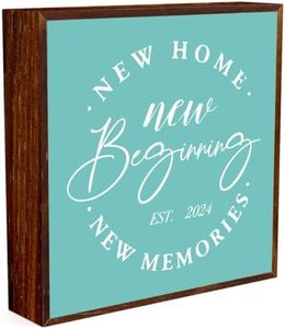 Great House Gifts New Home Gift Ideas Great Housewarming Decor Gift, New Home Decor Rustic Home Accessories Tabletop Decorative Sign Plaque New Wooden Box for Home New Beginning New Memories-bluegreen