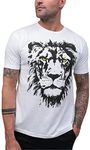 INTO THE AM Graphic Tees for Men S - 4XL Premium Short Sleeve Colorful T-Shirts Trippy Space Designs, Lion Vision, Large