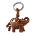 Lucky Elephant keychain Peach Wooden Lovely Chinese Animal Amulet Pendant Evil Defends Natural Keyring Cute