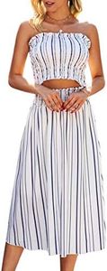 Angashion Women's Floral Crop Top Maxi Skirts Set 2 Piece Outfit Dress 2133 White Striped L