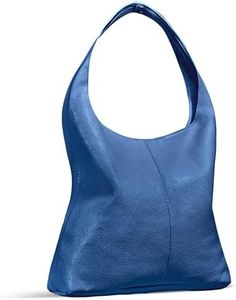 Italian Genuine Leather Hobo Bag for Women with Zipper | Large Soft Slouchy Shoulder Handbag Tote Bucket Purse Pocketbook (Blue)