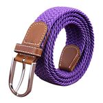 Zonfer Unisex Canvas Elastic Fabric Woven Stretch Multicolored Braided Belts for Women Men Purple