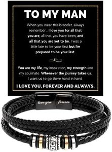 FG Family Gift Mall To My ManI Love You Bracelet Gifts For Him Husband Boyfriend Sentimental Gifts From Wife Girlfriend To My Man Bracelet Birthday Gift Ideas With Message Card, Faux Leather, no gemstone