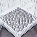 Square Shower Mat Non Slip - 23.6 Inch Bath Tub Mat Anti Slip Anti Mould with Suction Cups and Drain Holes - Foldable Bathroom Wet Floor Mat Anti-Skid Foot Pad Shower Stall Mat for Elderly, Dark Grey