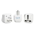 Ceptics European/India to US plug adapter - Flat outlet UK to US, Europe Round Australian to USA 3 Prong - 220 to 110 Travel Adaptor, European to American (Type B) - 3 Pack (GP-5-3PK)