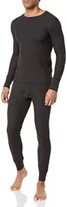 Fruit of the Loom Men's Recycled Waffle Thermal Underwear Set (Top and Bottom), Black, Large