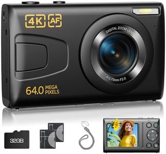Digital Camera, 4K 64MP Camera, Point and Shoot Digital Cameras with 32GB Card Auto Focus 18X Zoom Compact Small Camera for Beginner Student Kids Teen Black