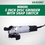 HIKOKI Corded Disk Grinder with Snap Switch | 125mm Wheel Dia | 715W Powerful Motor | 12000 RPM | 2.1 Kg | Outer Carbon Brush for Easy Maintenance | Side Handle | Wrench Included | PDA125M