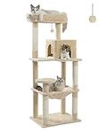 PEQULTI Cat Tree for Large Cats with Metal Frame Big Hammock, Cat Tower for Indoor Cats with 2 Door Condo House, [56.3"=143cm] Multi-Level Cat Shelves with Scratching Posts and Top Perch, Beige